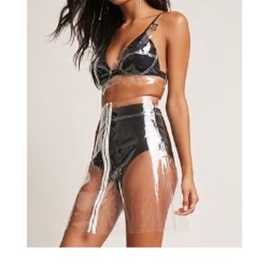 Clear Vinyl Crop Top and Skirt Set - Size Medium